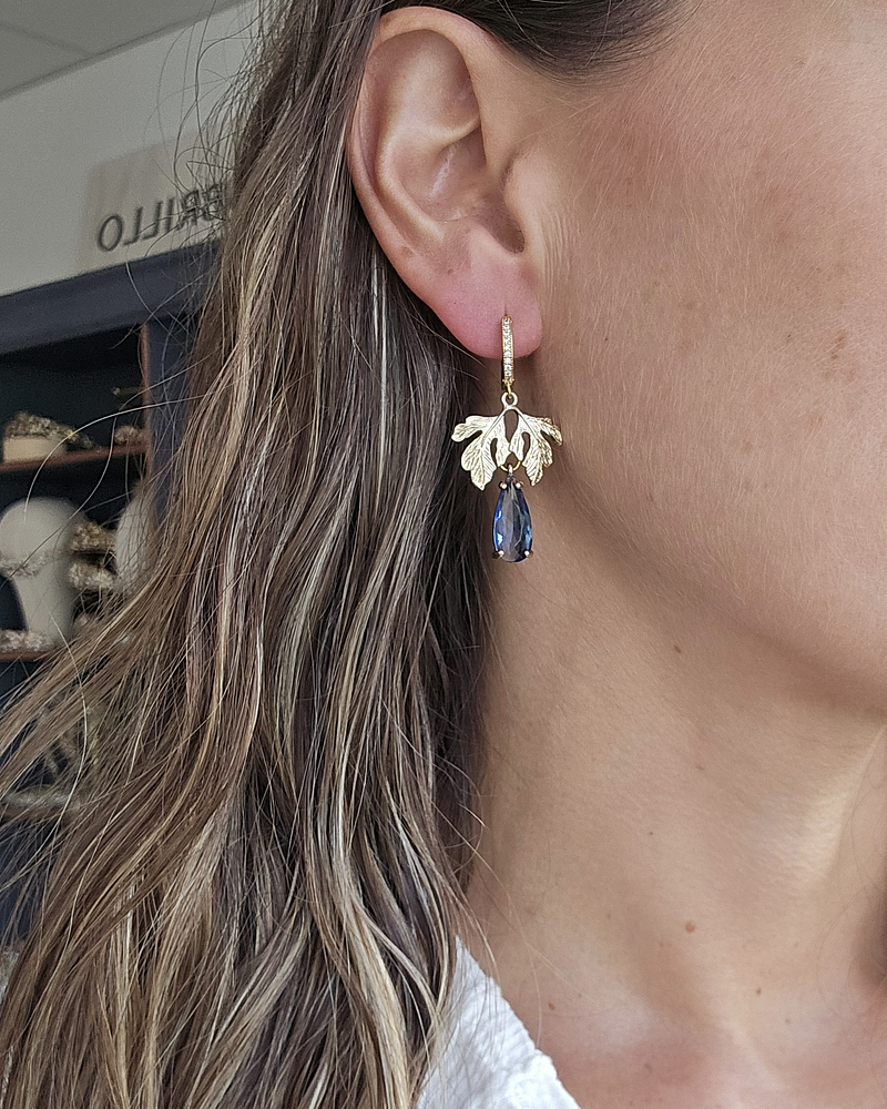 Aros argolla, hoja y cristal azul