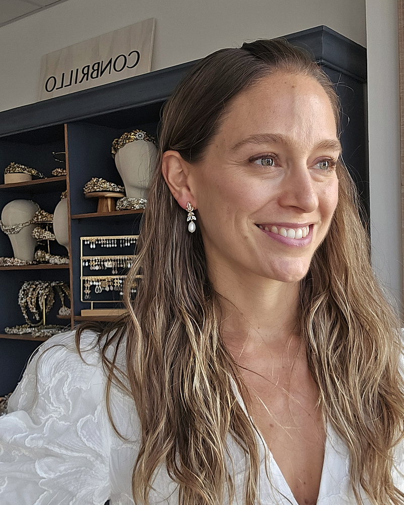 Aros hojitas de circonita y perla de río