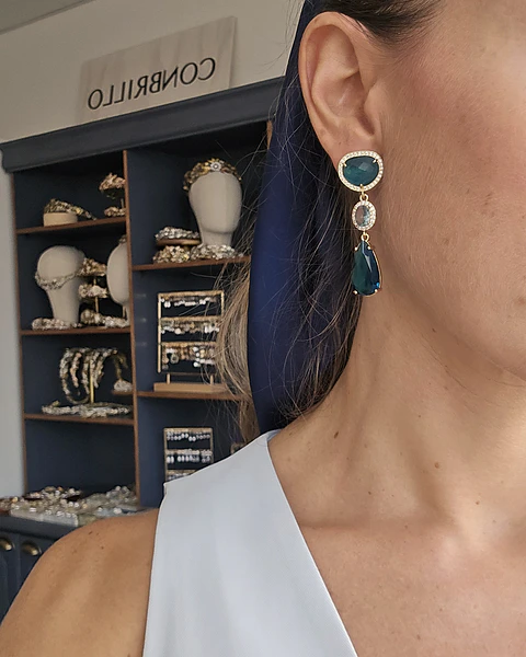 Aros petróleo y celeste con circonitas
