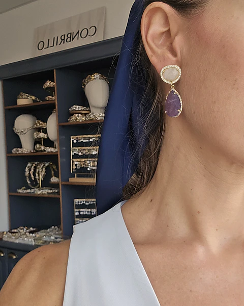 Aros blancos y amatista