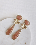 Aros piedra natural naranja con hoja dorada