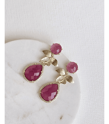 Piedra natural fucsia con hoja y gota fucsia