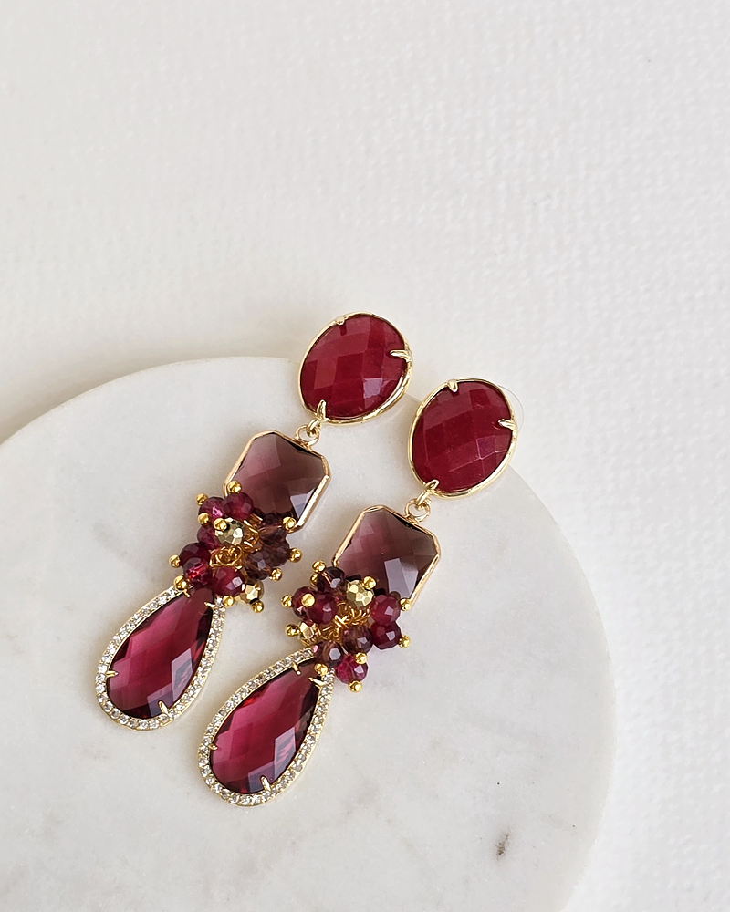 Aros frambuesa y burdeo con racimo