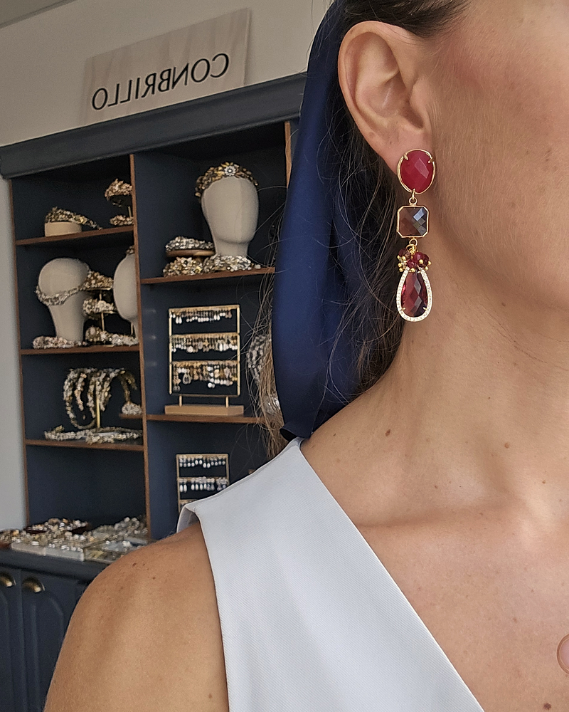 Aros frambuesa y burdeo con racimo