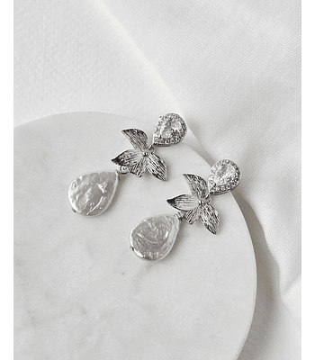 Aros circonita hoja y perla natural