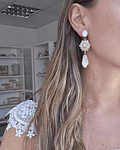 Aros largos perla, circonita y nácar