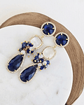 Aros largos cristal azul y cuarzo blanco con racimo