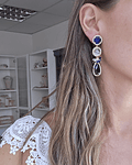 Aros largos cristal azul y cuarzo blanco con racimo