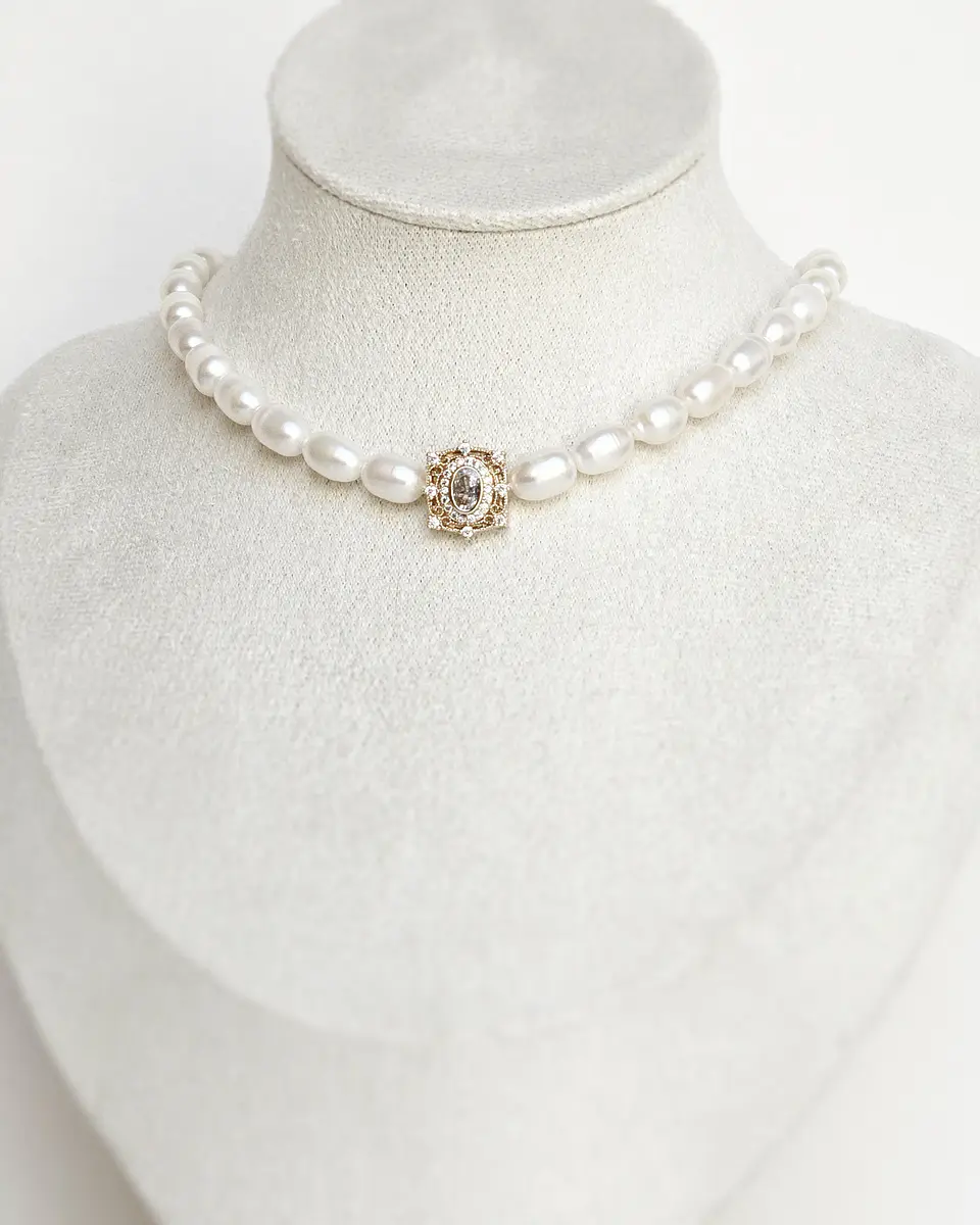 Choker perlas centro vintage dorado 3