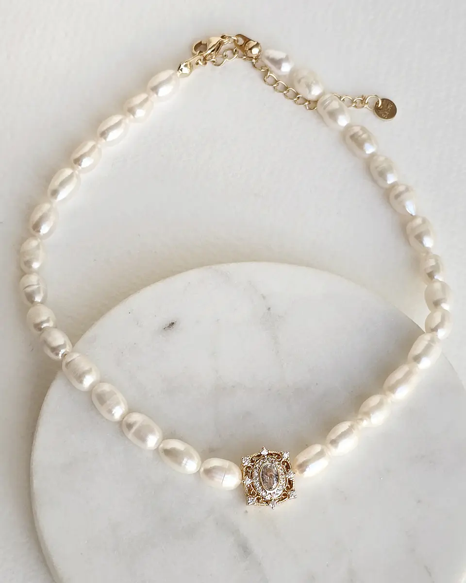 Choker perlas centro vintage dorado 2