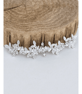 Tocado hojas con brillo y perlas