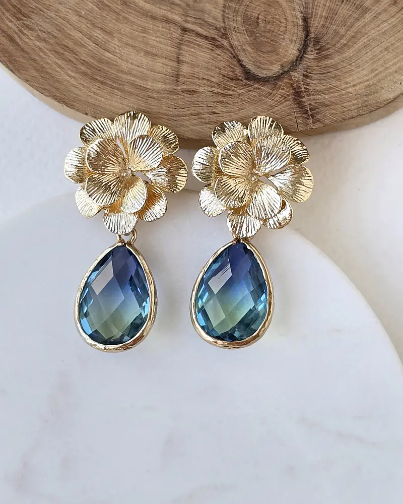 Aros flor con cristal degradé verde