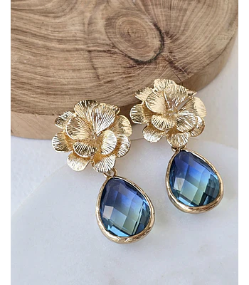 Aros flor con cristal degradé verde