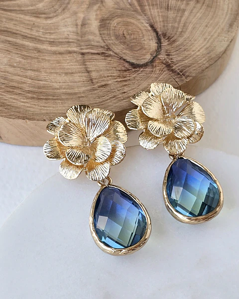 Aros flor con cristal degradé verde