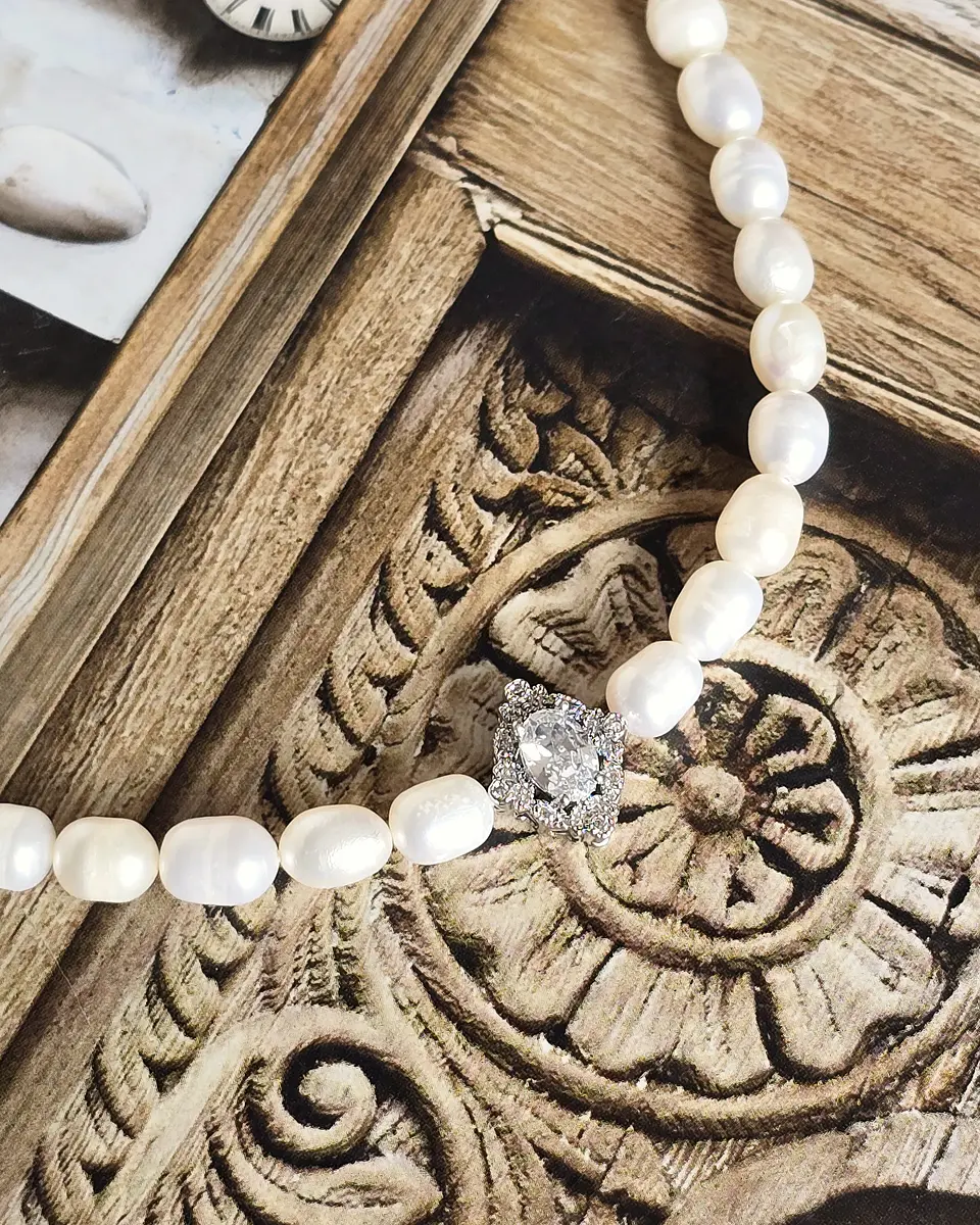 Choker de perlas centro vintage plata 1