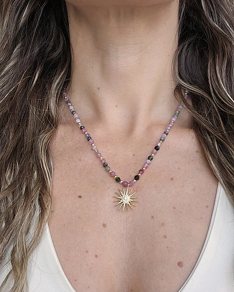 Collar turmalinas con sol oro
