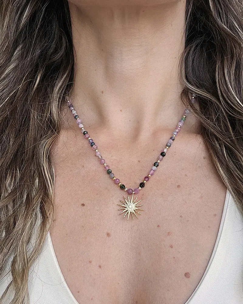 Collar turmalinas con sol oro