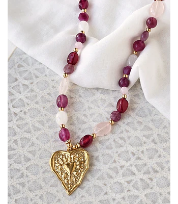 Collar piedras naturales grandes frambuesa y corazón