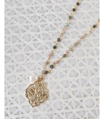 Collar turmalinas, mándala y perla