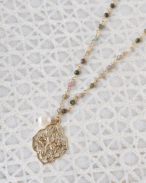 Collar turmalinas, mándala y perla