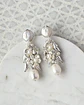Aros bordados de hojas, flores y perlas silver  - Miniatura 1