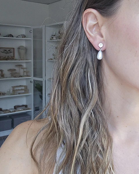 Aros clásicos circón y perla plata