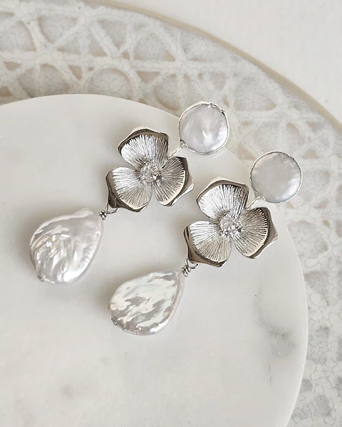 Aros perla flor y perla gota