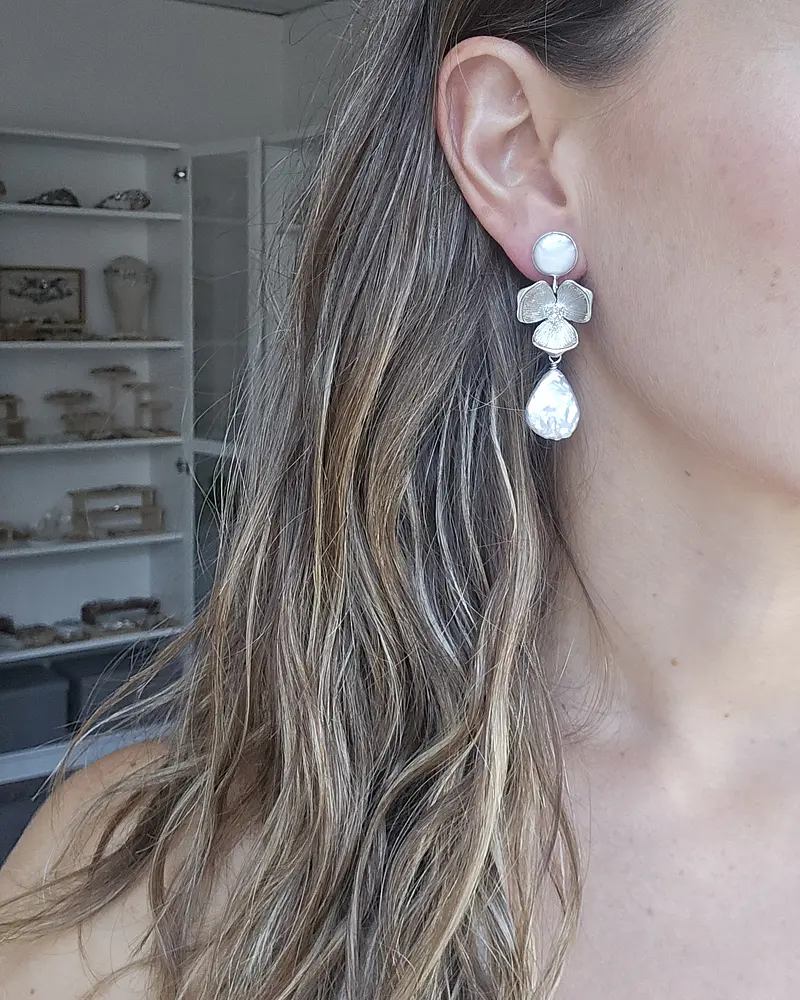Aros perla flor y perla gota