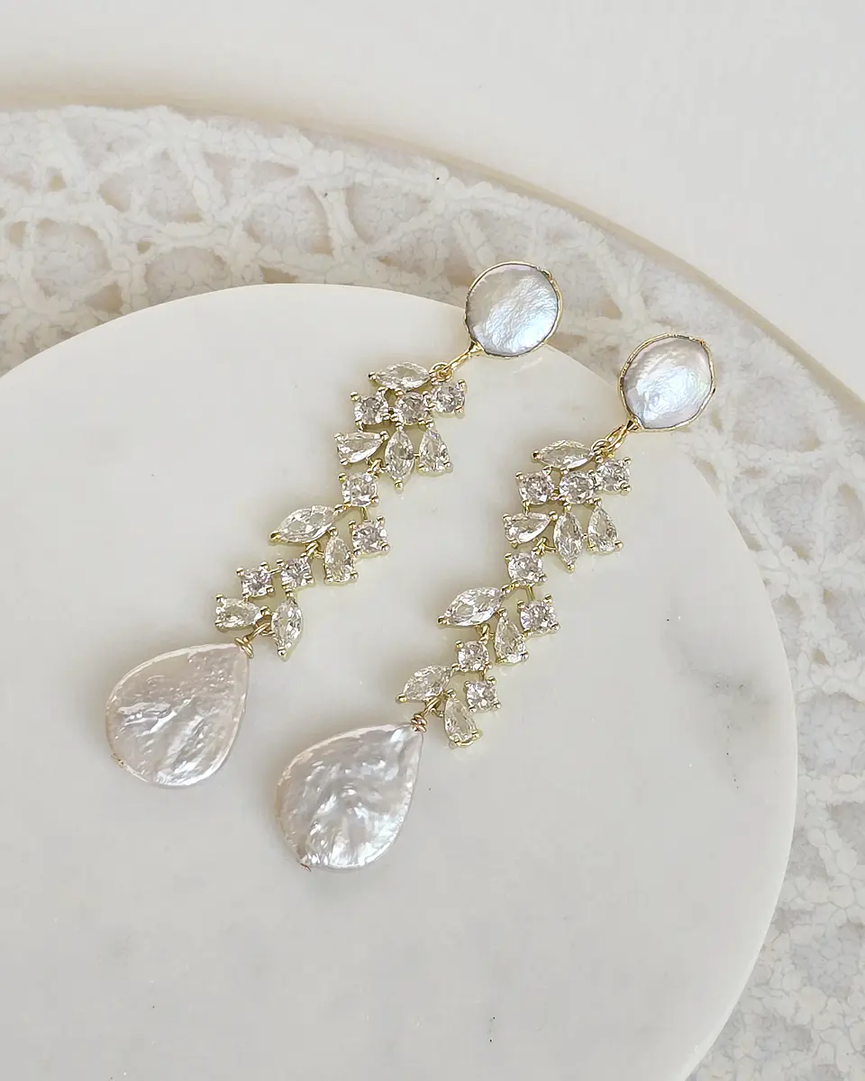 Aros perlas con circonita oro 1