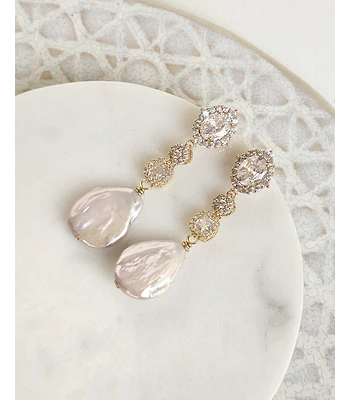 Aros circones y perla natural barroca gold