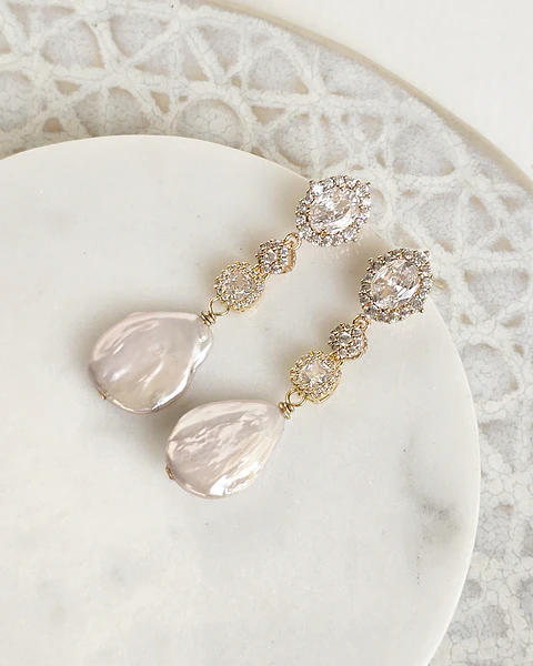 Aros circones y perla natural barroca gold
