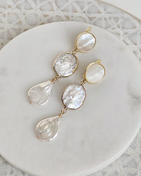 Aros nácar y doble perla gold