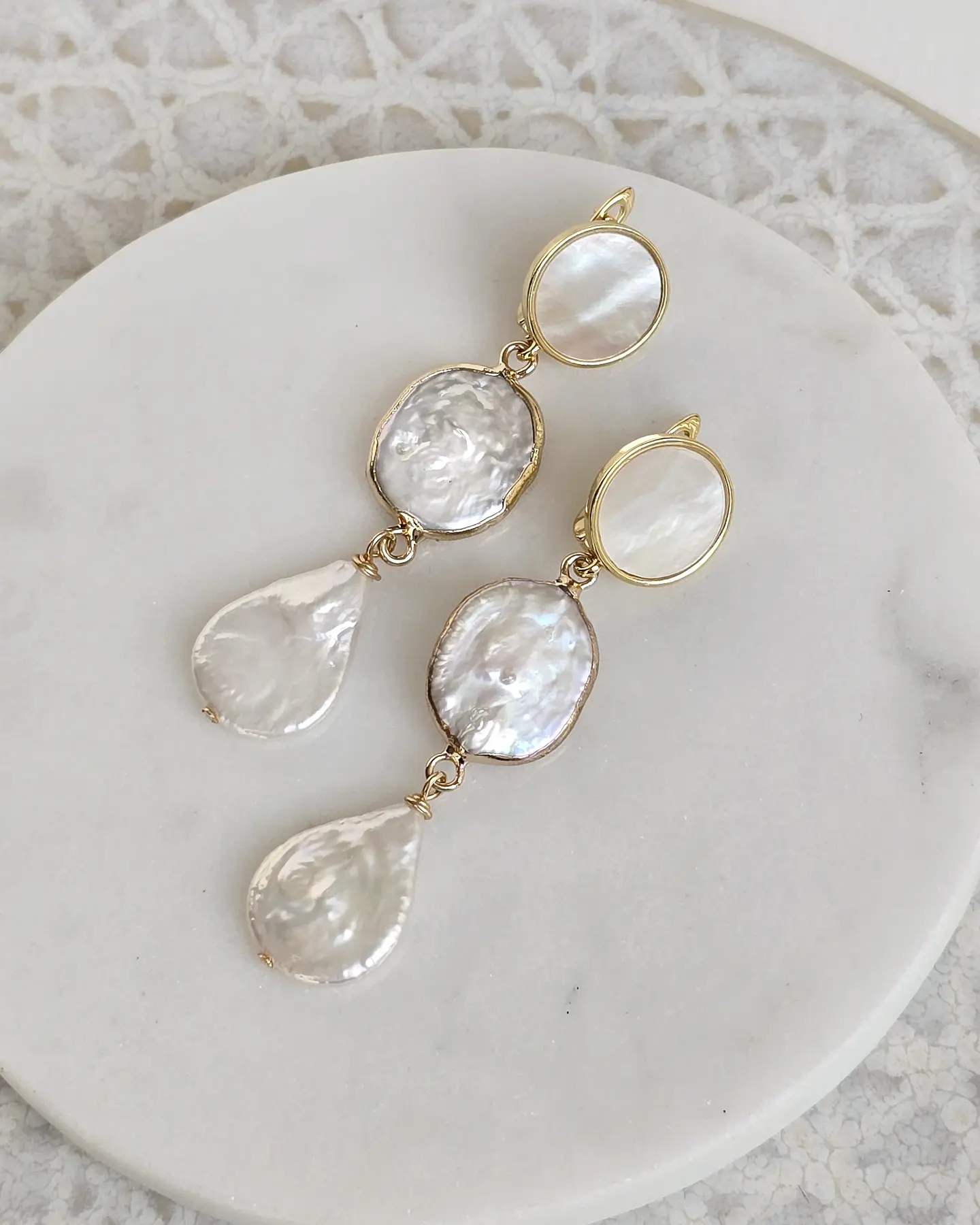 Aros nácar y doble perla gold 2