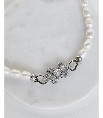 Choker perlas broche flor vintage