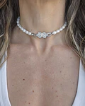 Choker perlas broche flor vintage