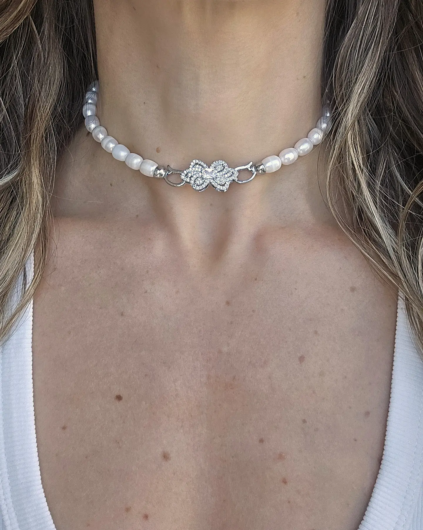 Choker perlas broche flor vintage 3
