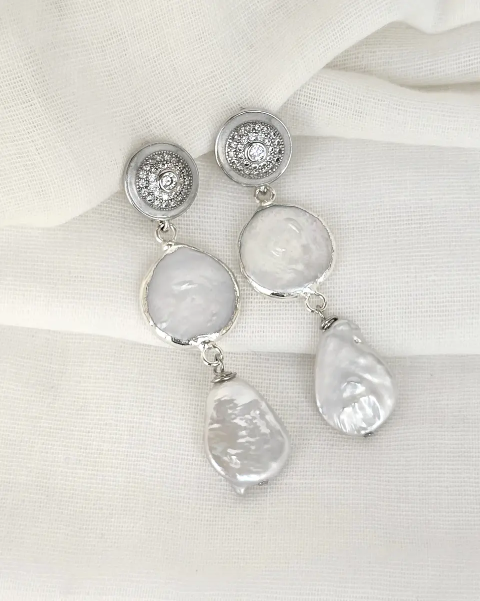 Aros vintage doble perla natural 1