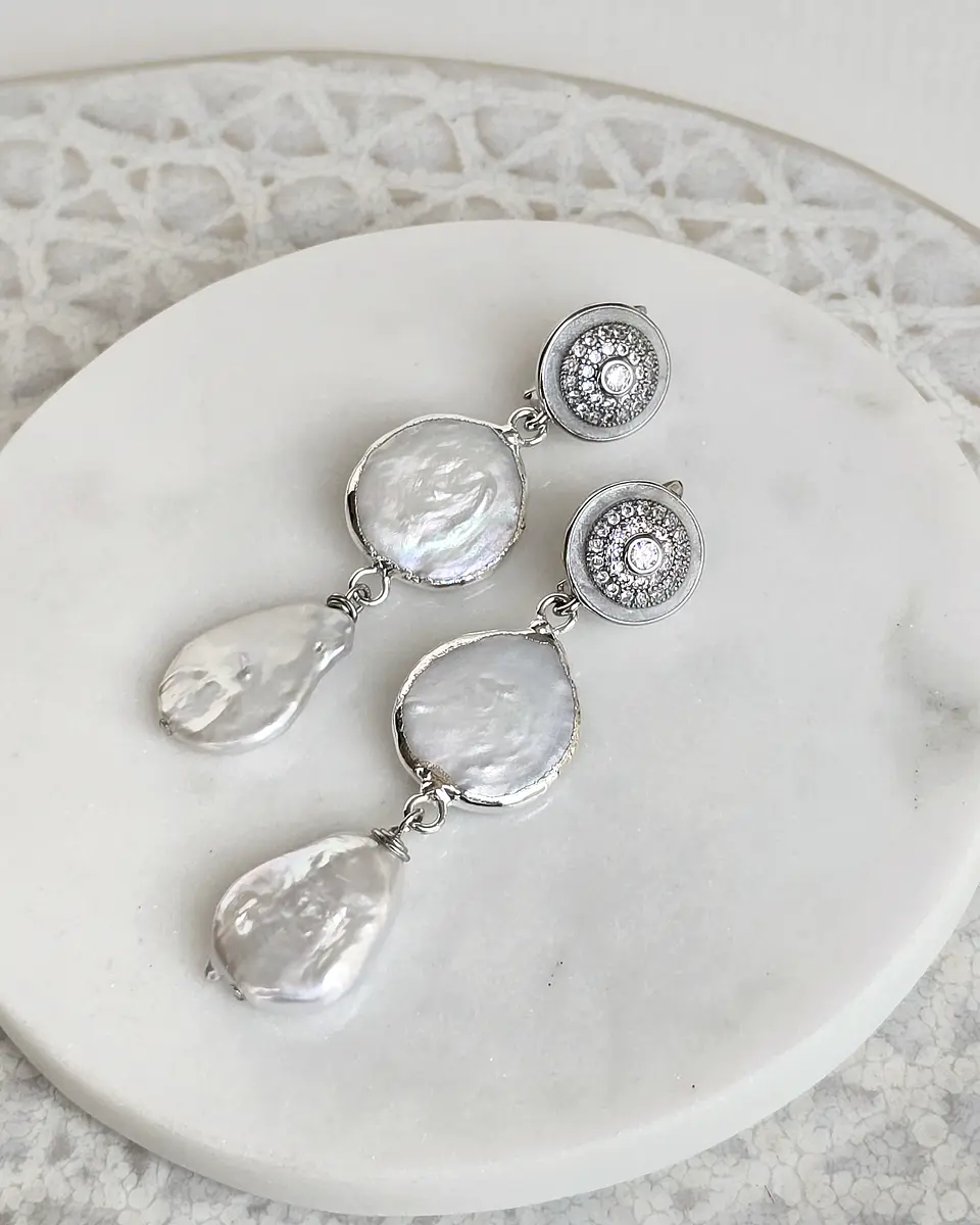 Aros vintage doble perla natural 2