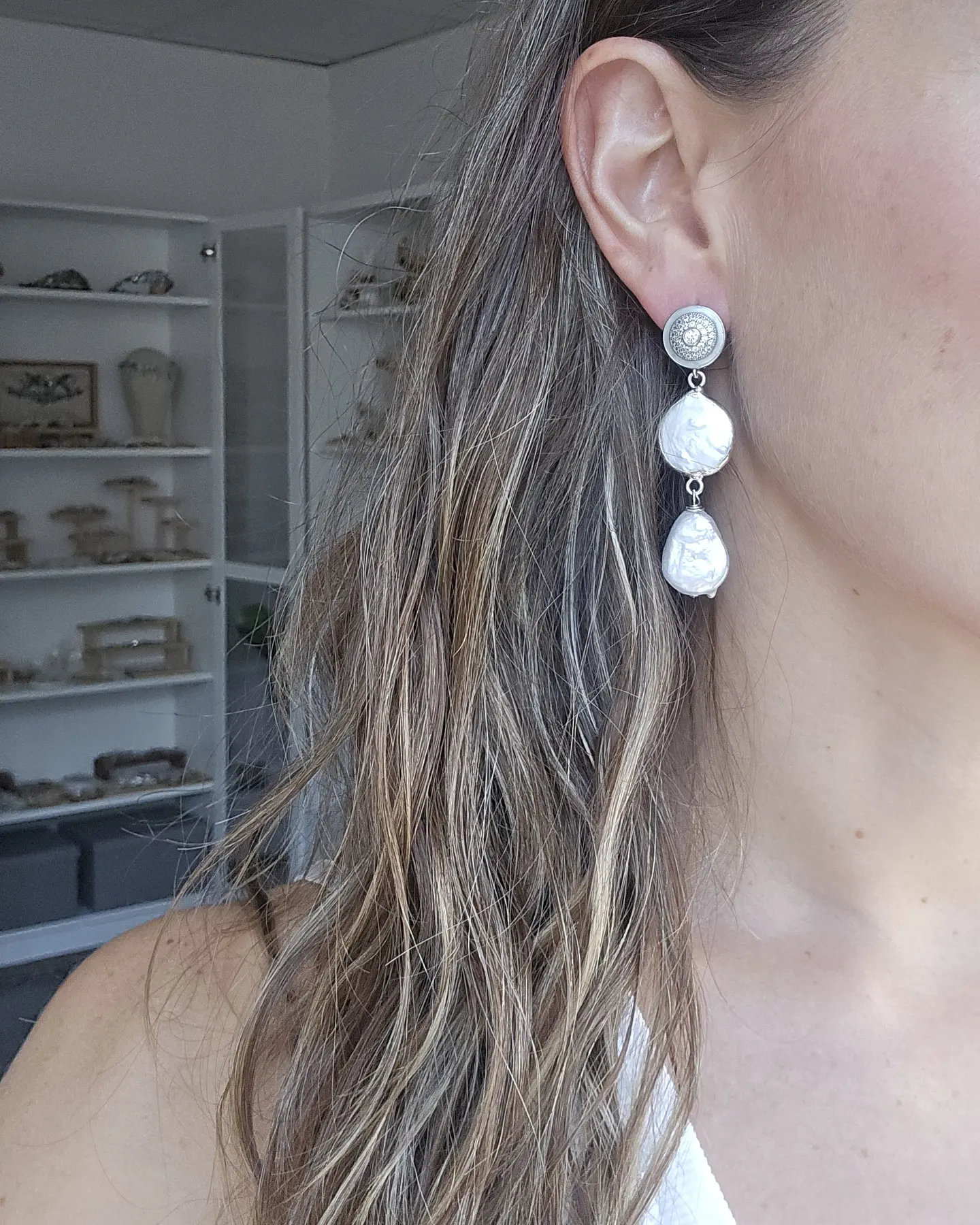 Aros vintage doble perla natural 3