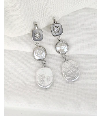 Aros vintage base cuadrada y doble perla 