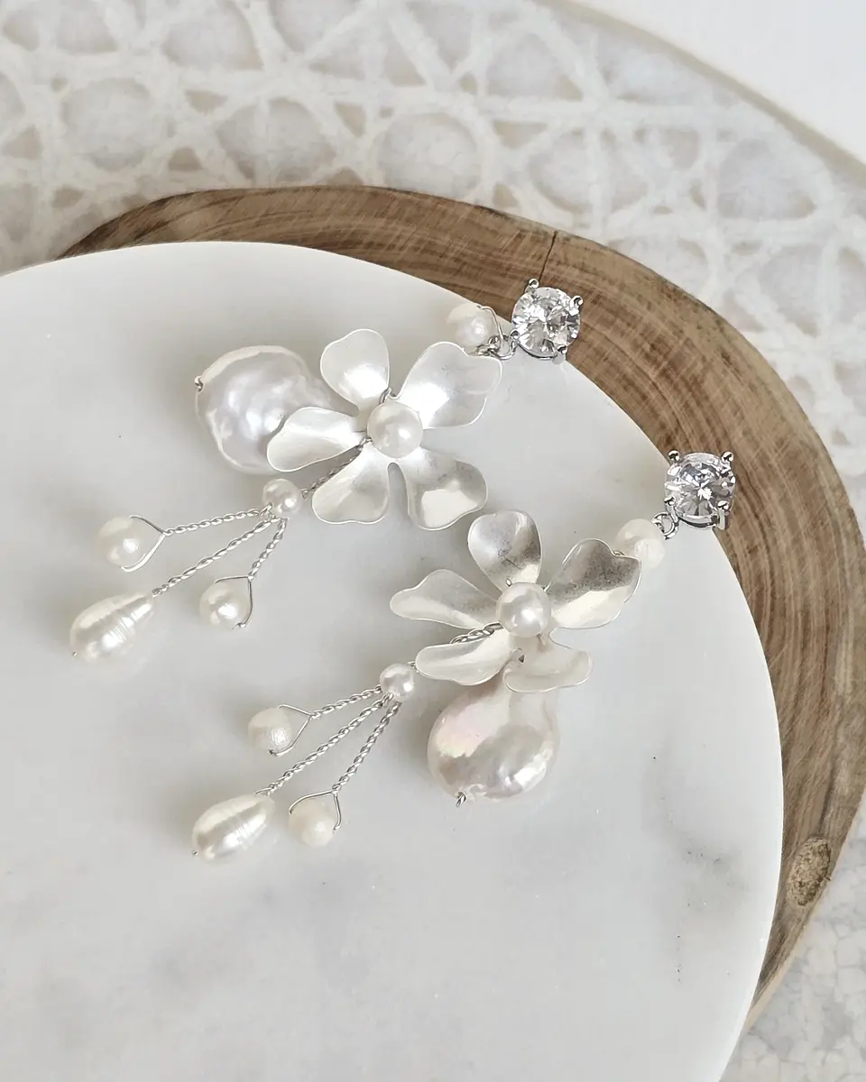 Aros flor con perlas 1