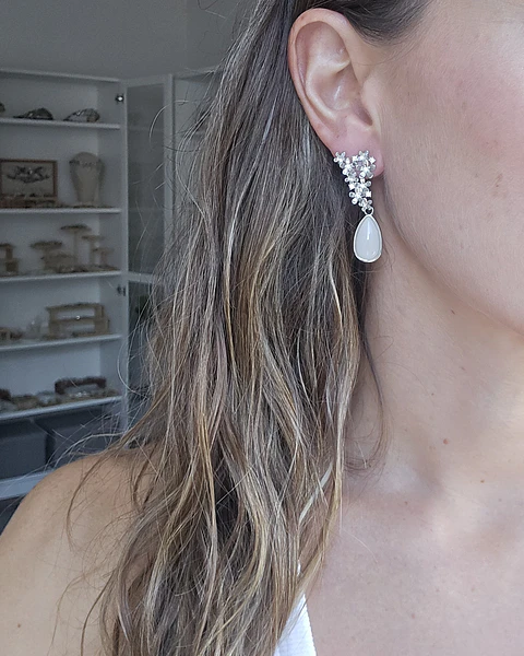 Aros mini florcitas con cristal blanco