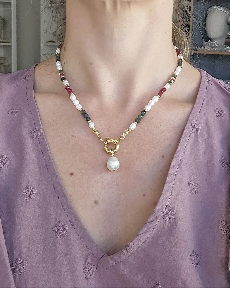 Collar perlas y piedras naturales
