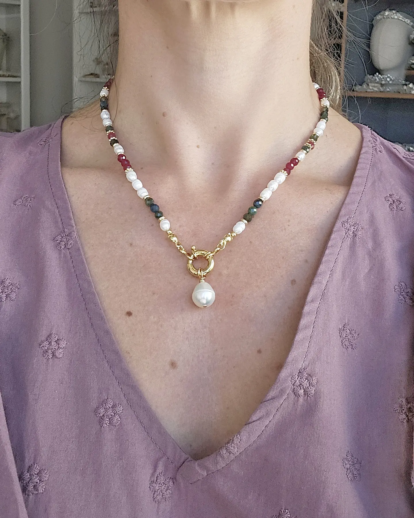 Collar perlas y piedras naturales 3