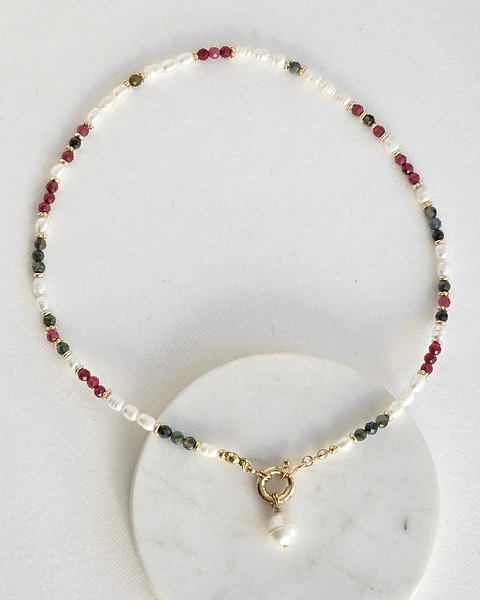 Collar perlas y piedras naturales