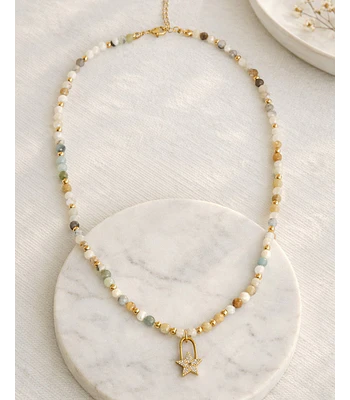 Collar amazonitas y estrella microcirconitas