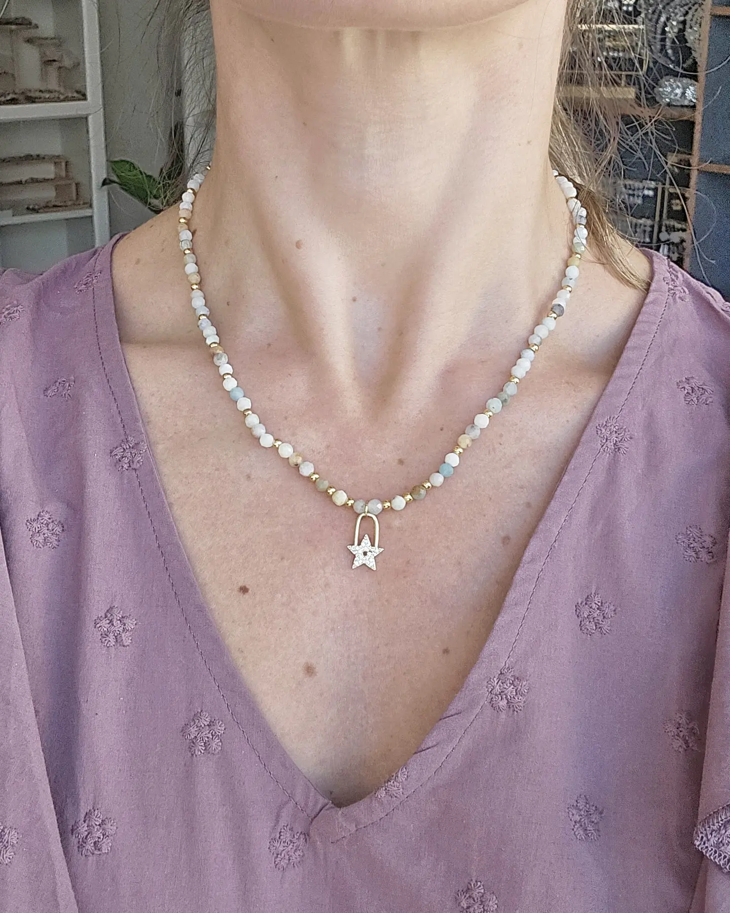 Collar amazonitas y estrella microcirconitas 3