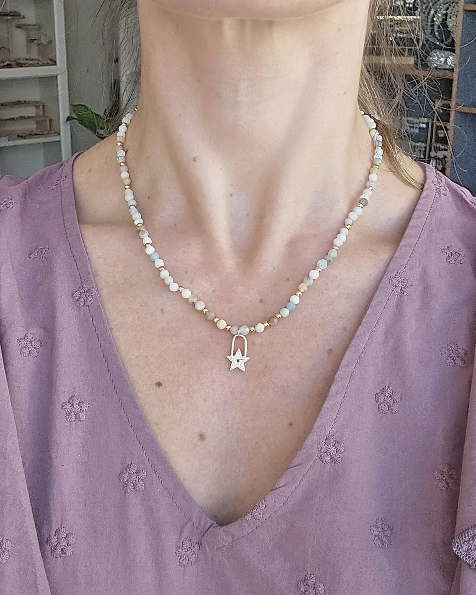 Collar amazonitas y estrella microcirconitas 3