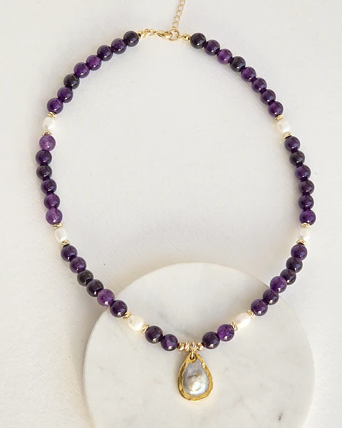 Collar amatistas y perlas