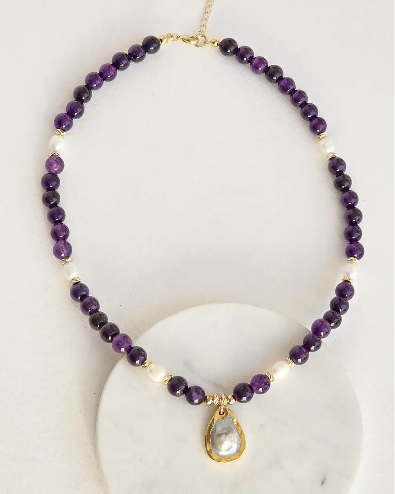 Collar amatistas y perlas